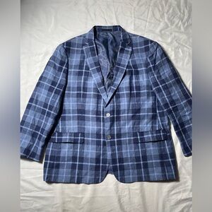Ralph Lauren 100% Linen Blue Plaid two button blazer men’s size 48R